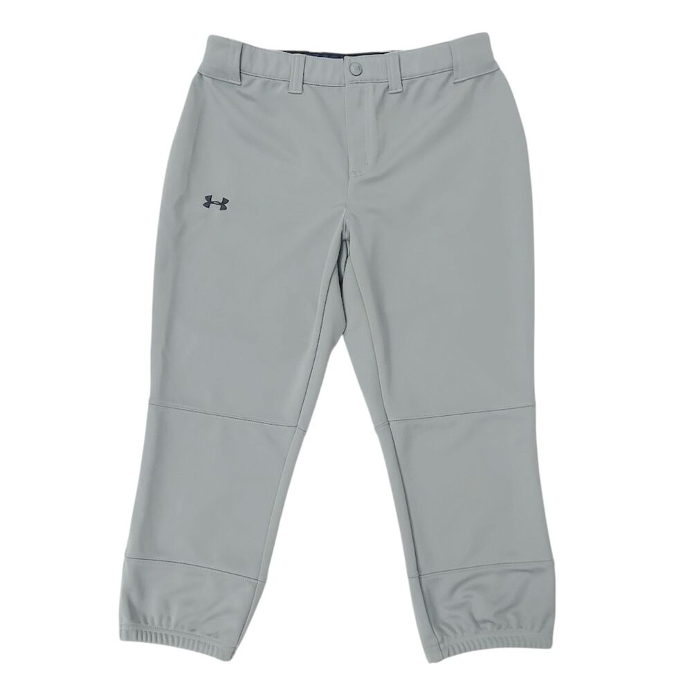 Under Armour Baseball Pants Mens Medium Gray Snap Short Tapered Performance